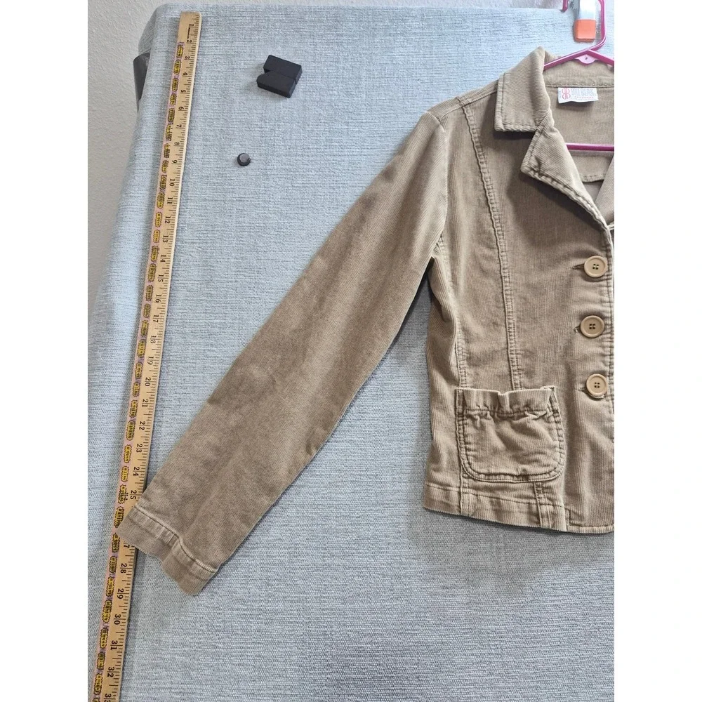Bill Blass Corduroy Blazer Jacket Womens L Petite Brown Cotton Single Breasted